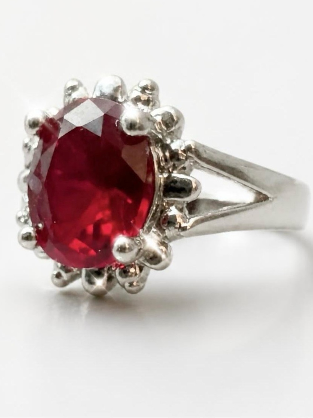 Sterling Silver Red Gemstone Halo Ring - Women's Jewelry